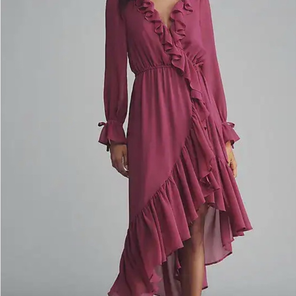 Elegant Ruffled Burgundy Dress